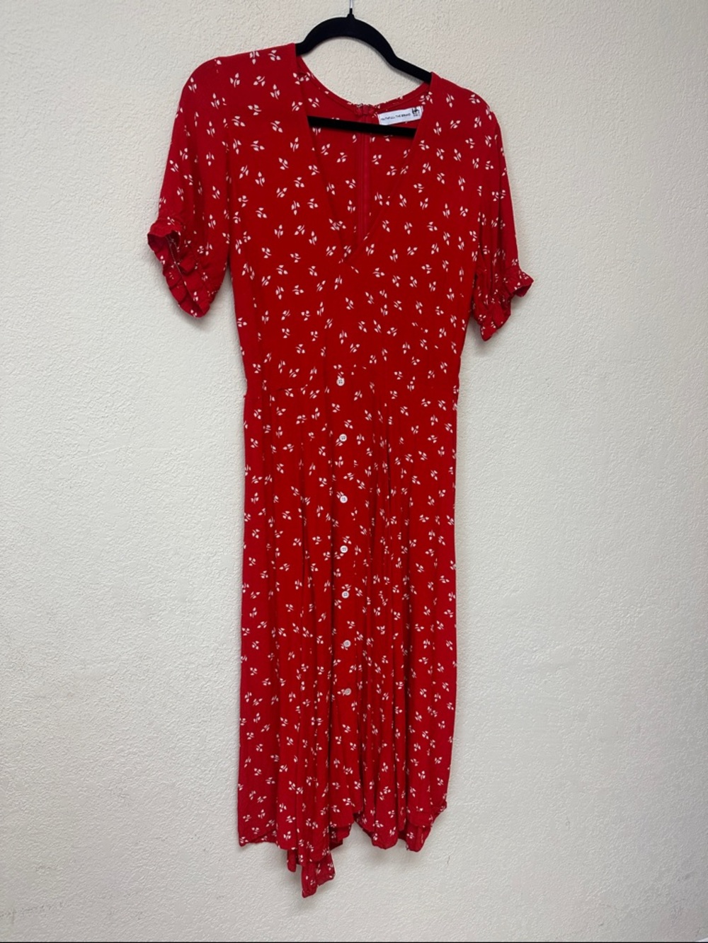 Faithfull Anthro womans Jeanne Red Floral V-Neck Midi Dress size L - Picture 3 of 4